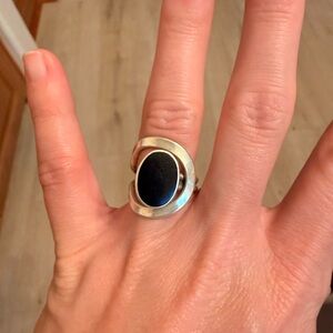 Silver and Black Oval Ring